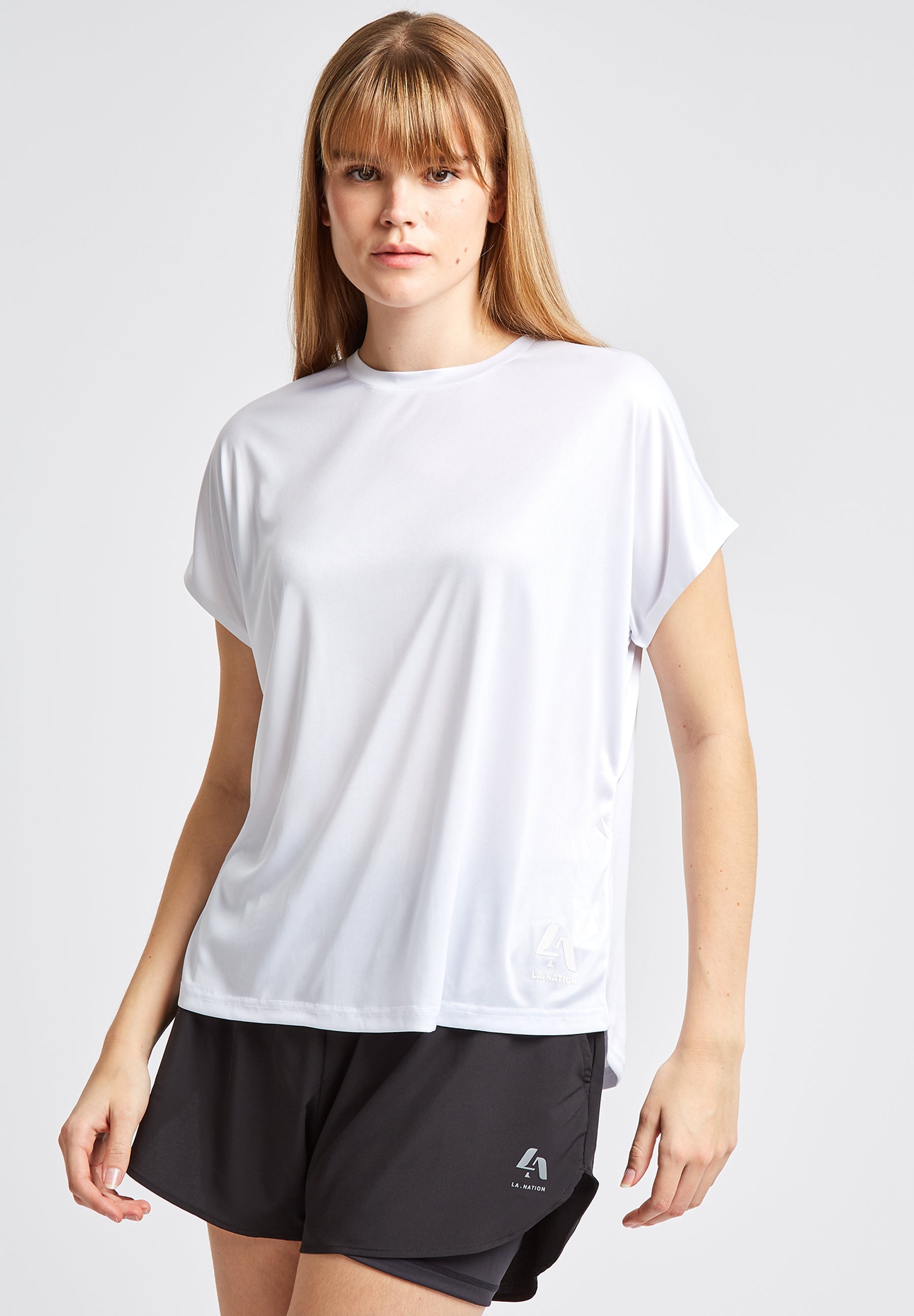 Relaxed Crew Neck Short Sleeve T Shirt White LA Nation Activewear