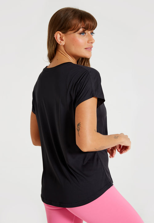 Short Sleeve Relaxed Fit Black T-Shirt - LA Nation Women's Activewear
