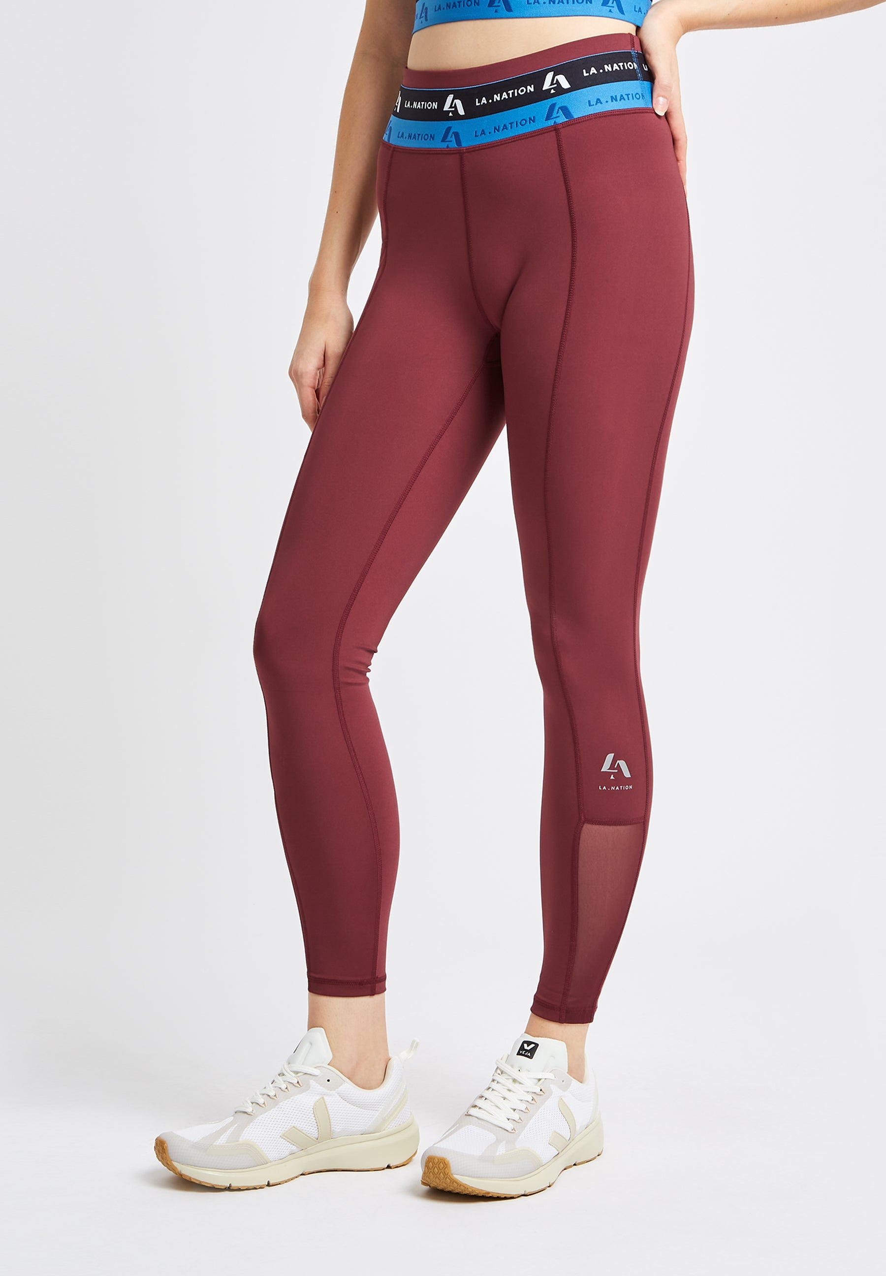 Full Length Leggings with Logo Waistband Pink LA Nation Activewear