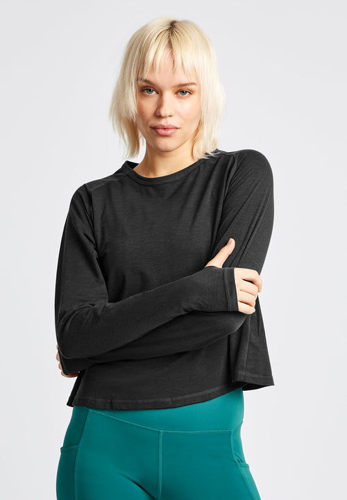 Long sleeve T-Shirt With Cross Over Back-Black - LA Nation Activewear