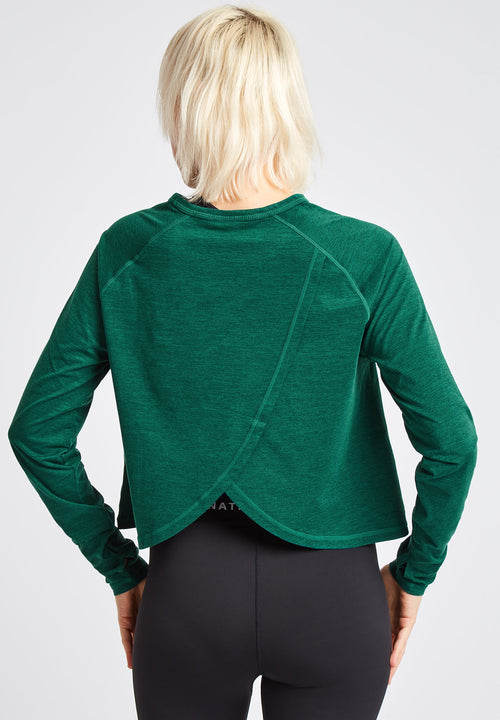 Long sleeve T-Shirt With Cross Over Back-Green - LA Nation Activewear
