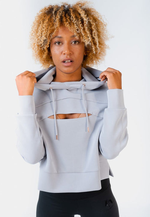 Lux Cut Out Panel Crop Hoodie-Grey - LA Nation Activewear