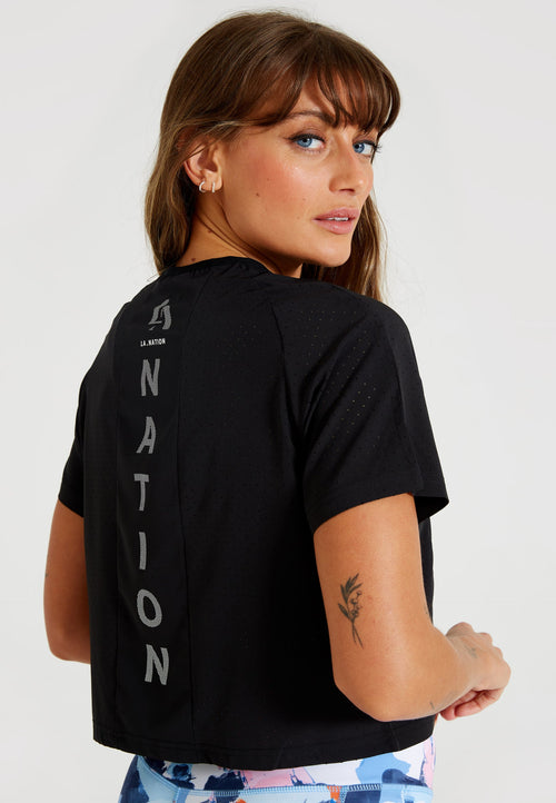 Short Sleeve Back Logo Mesh T-shirt -Black - LA Nation Activewear
