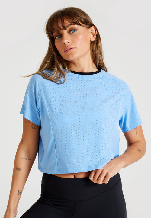 Short Sleeve Back Logo Mesh T-shirt -Blue - LA Nation Activewear