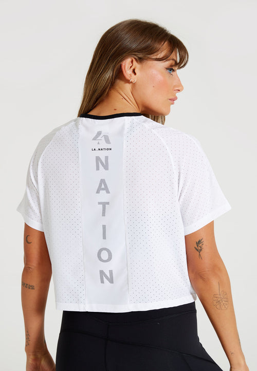 Short Sleeve Back Logo Mesh T-shirt -White - LA Nation Activewear