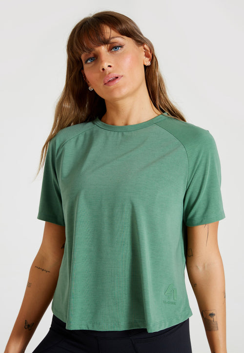 Short Sleeve Crew Neck Cross Over Back T-Shirt-Green - LA Nation Activewear