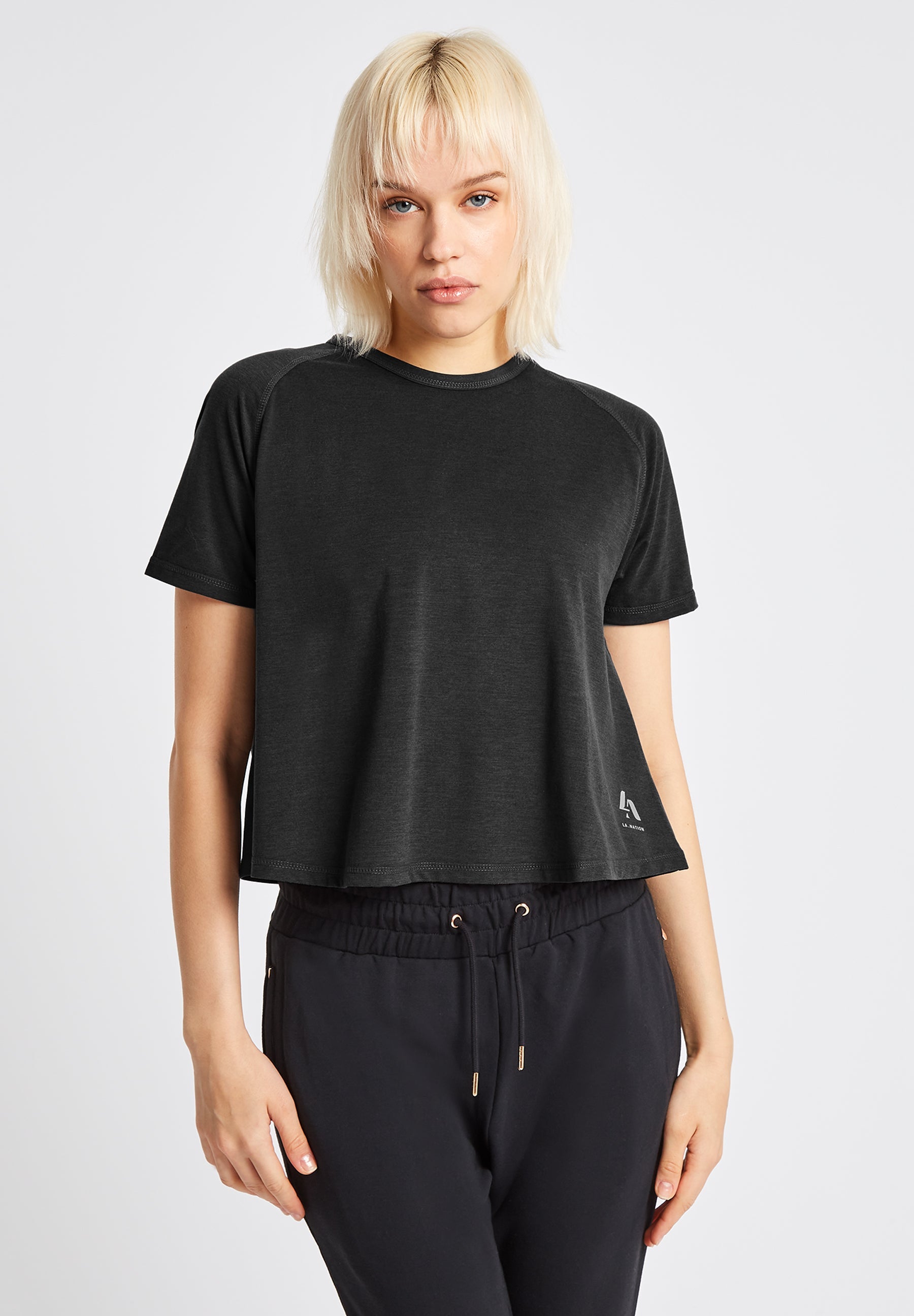 Short Sleeve T-Shirt With Cross Over Back-Black