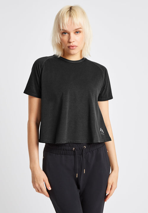 Short Sleeve T-Shirt With Cross Over Back-black - LA Nation Activewear
