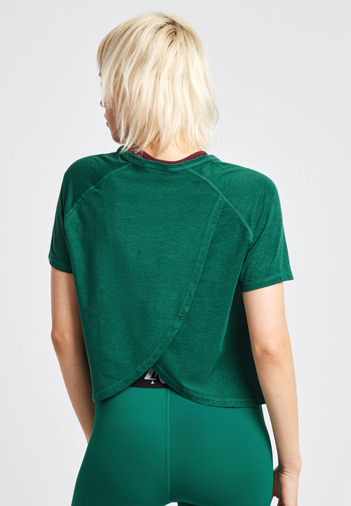 Short Sleeve T-Shirt With Cross Over Back-green - LA Nation Activewear