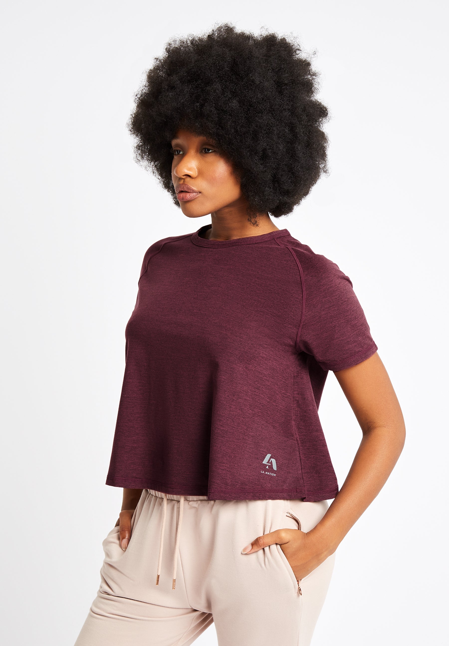 Short Sleeve T-Shirt With Cross Over Back-purple