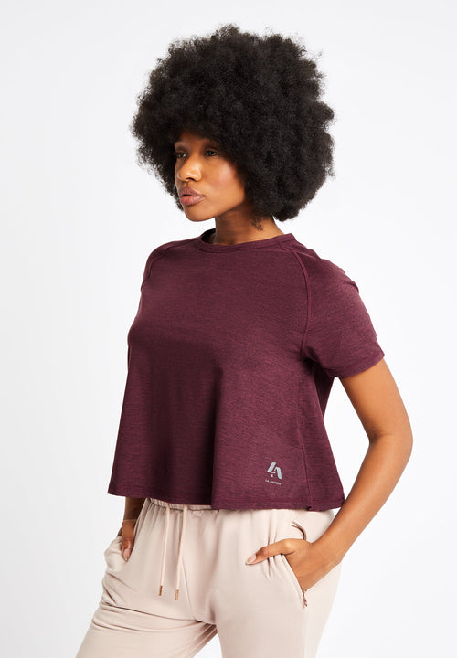 Short Sleeve T-Shirt With Cross Over Back-purple - LA Nation Activewear