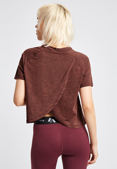 Short Sleeve T-Shirt With Cross Over Back-Rust - LA Nation Activewear