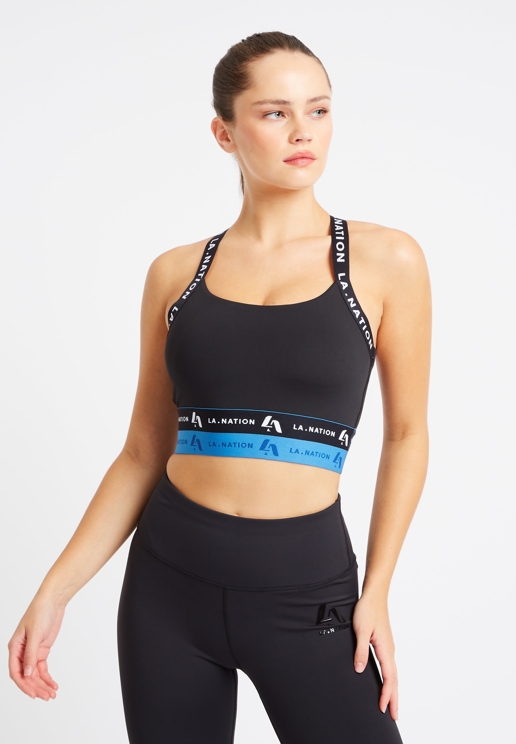 Sports Bra Top with Logo straps-Black