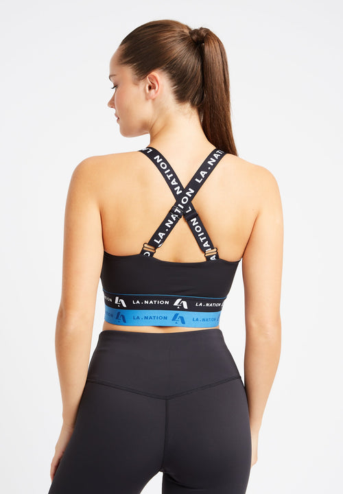 Sports Bra Top with Logo straps-black - LA Nation Activewear