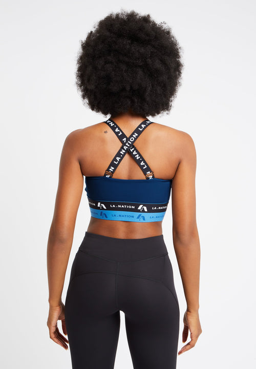 Sports Bra Top with Logo straps-Dark Blue - LA Nation Activewear