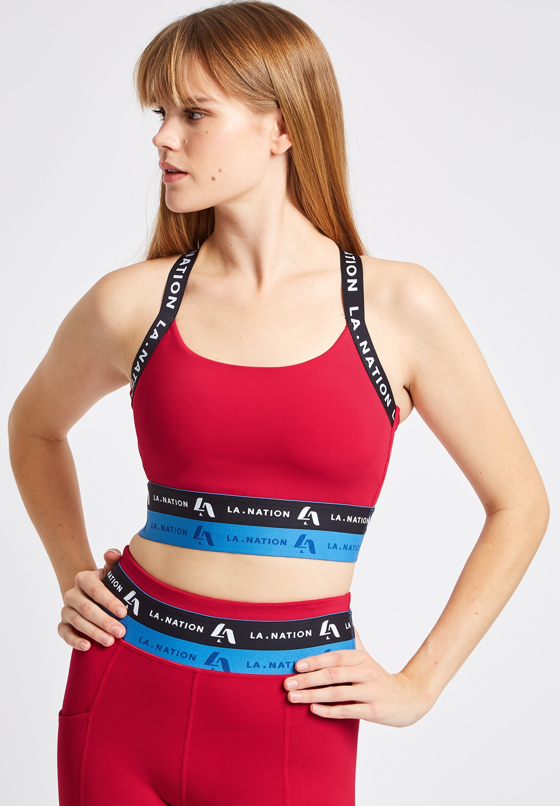 Sports Bra Top with Logo Straps-Pink