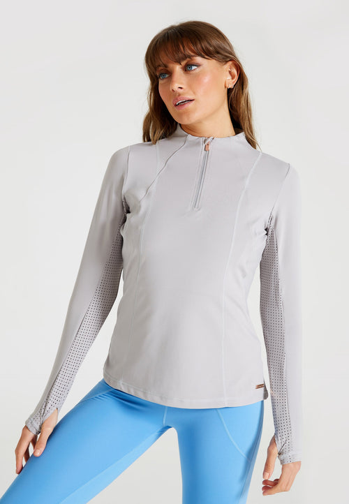 Ultra Long Sleeve Half Zip Sports Top-Grey - LA Nation Activewear