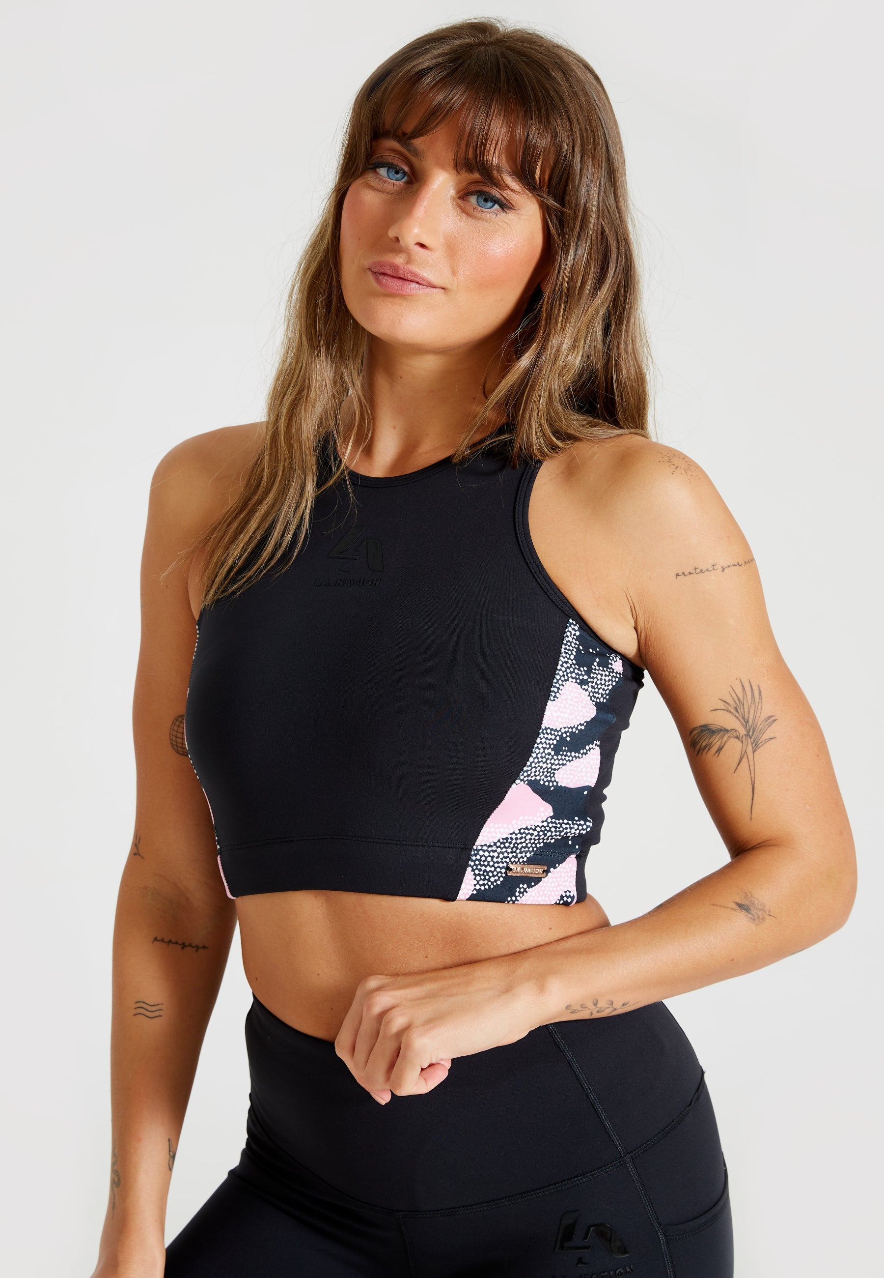 Ultra Sleeveless Crop Top With Side Panels-Multi Black