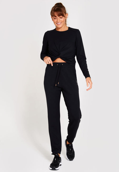 Vibe Long Sleeve Twist Front Sweatshirt-Black - LA Nation Activewear