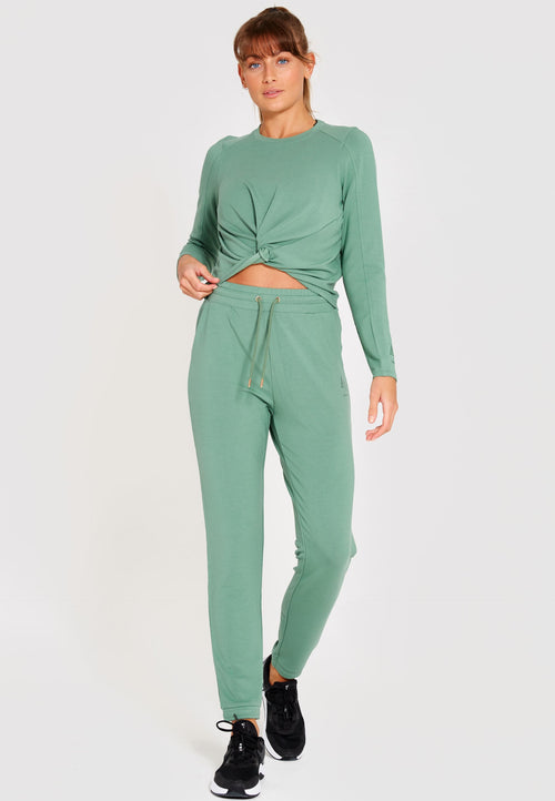 Vibe Long Sleeve Twist Front Sweatshirt-Sage Green - LA Nation Activewear
